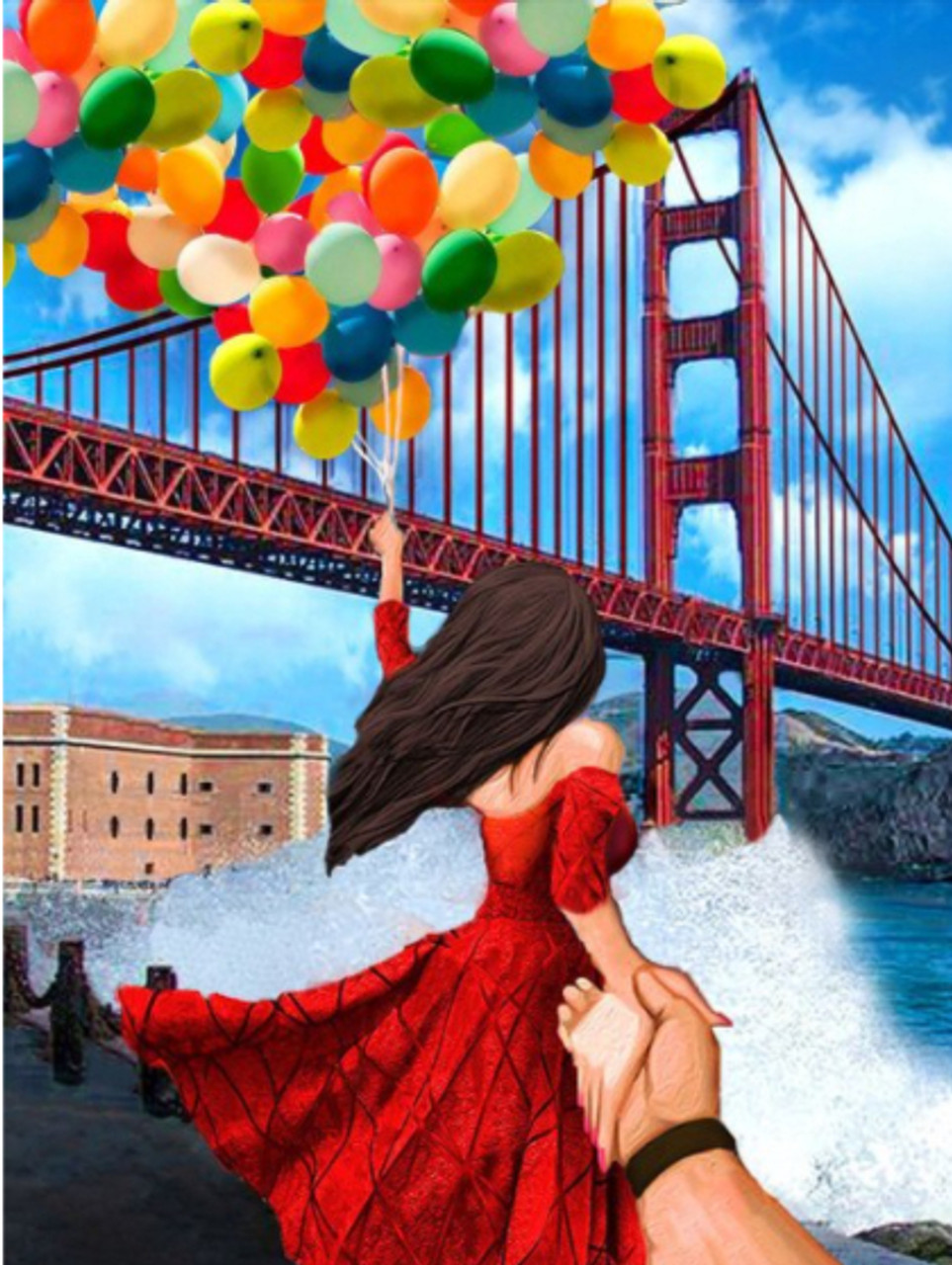 5D Diamond Painting Golden Gate Girl With Balloons Kit